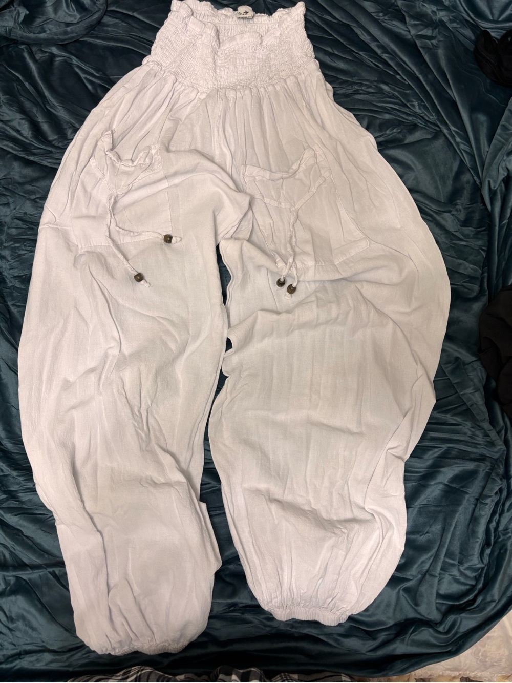White Smocked-Waist Harem Joggers — Lightweight Women's Track Pants